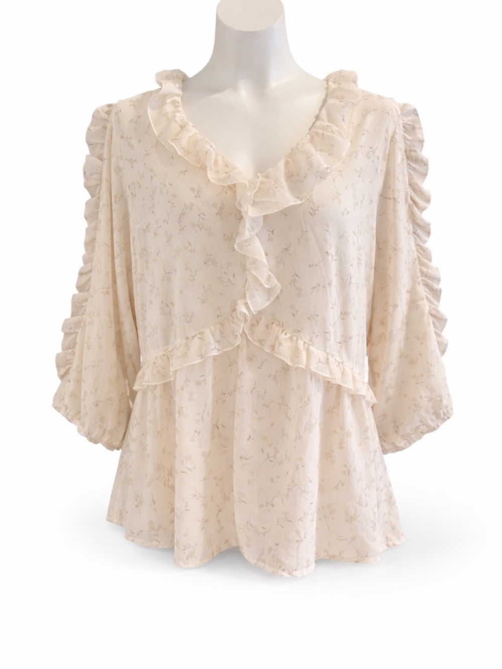 Zenobia Cream Sheer Ruffle Chiffon Top Blouse Womens Plus Size 1X